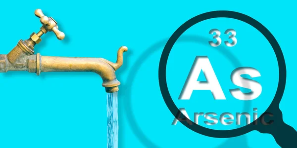 Presence Arsenic Drinking Water Concept Mendeleev Periodic Table Old Water — Stockfoto