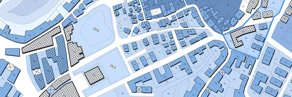 Wyimaginowana Mapa Katastralna Terytorium Budynkami Drogami Działką Wyimaginowana Mapa Katastralna — Zdjęcie stockowe