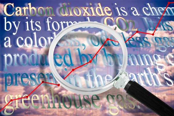 Co2 Carbon Dioxide Definition Concept Cloudy Sky Rising Graph Magnifying — Stock Photo, Image