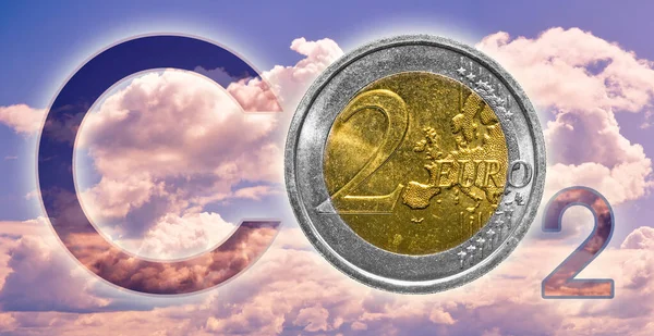 The costs of reducing greenhouse gas emissions and presence of CO2 in atmosfere - concept with Euro coin