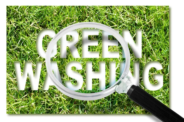 Alert Greenwashing Concept Text Forest Trees Magnifying Glass — Foto Stock