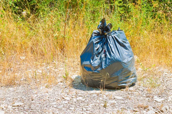 Παράνομη Απόρριψη Σκουπίδια Πλαστική Σακούλα Αριστερά Στη Φύση — Φωτογραφία Αρχείου