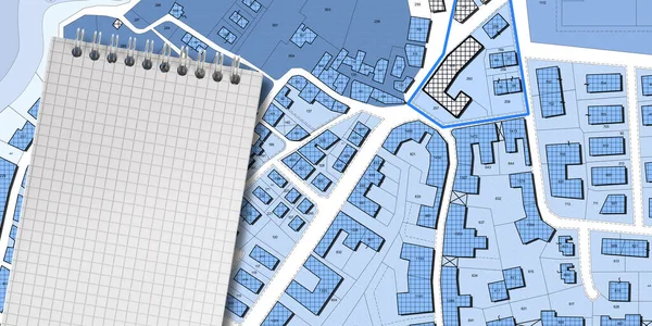 Mappa Catastale Immaginaria Del Territorio Con Edifici Strade Appezzamento Terreno — Foto Stock