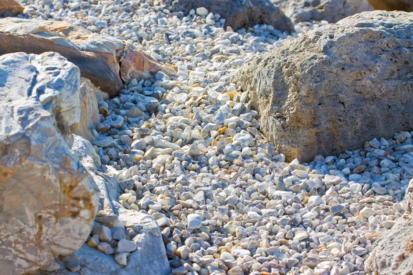 Vita Och Grå Stenar Och Stora Stenblock Byggarbetsplats — Stockfoto