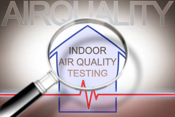 Indoor air quality testing - concept image with check-up chart about indoor pollutants seen through a magnifying glass