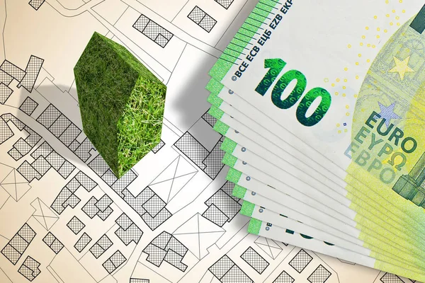 Green building costs concept with an imaginary city map - The architecture of the future