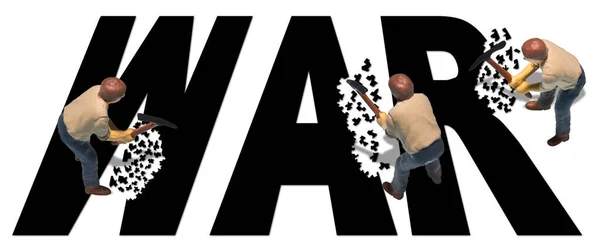 Stop War Concept People Demolishing Text Pickaxe — Stock Photo, Image