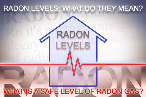 Questions about safe levels of dangerous natural radon gas in our homes - concept with check-up chart about radon level testing
