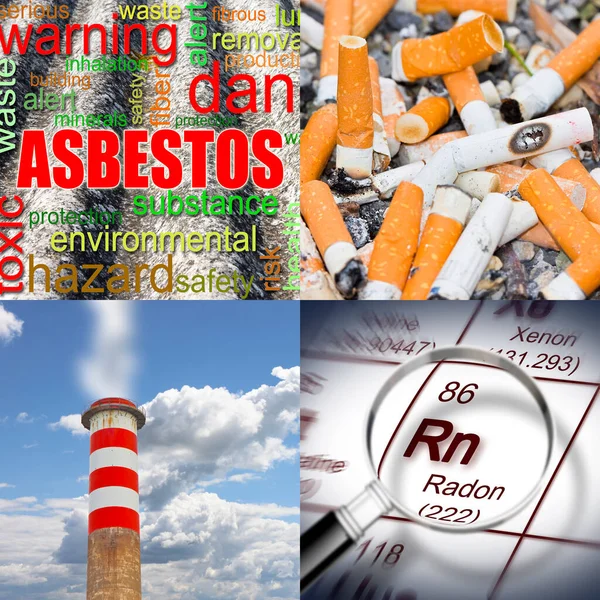 Zigaretten Radongas Luftverschmutzung Asbest Die Hauptursachen Für Lungenkrebs Konzeptbild — Stockfoto