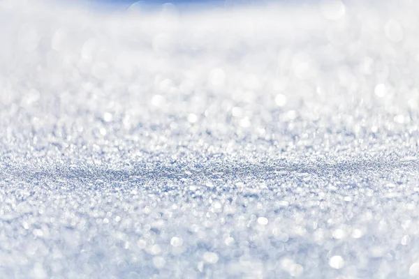 Närbild Makro Fotografering Textur Gnistrande Färsk Vit Snö Med Ljusblå — Stockfoto