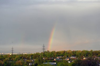 Orman ve gökkuşağı üzerinde kümülüs bulutları