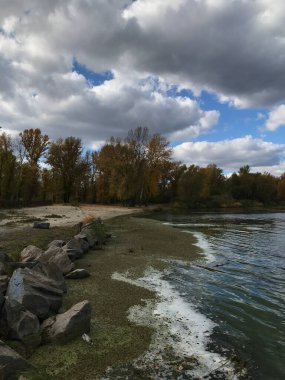 Sonbahar parkında bulutlu bir gökyüzü