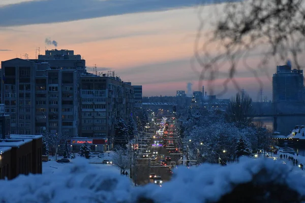 Cityscape Night Winter Time — 图库照片