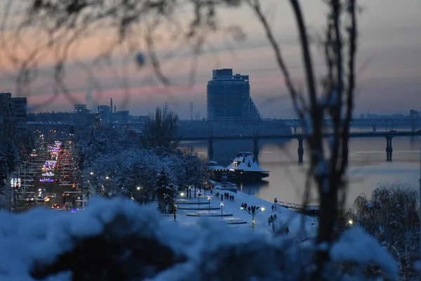 Cityscape Night Winter Time — Zdjęcie stockowe