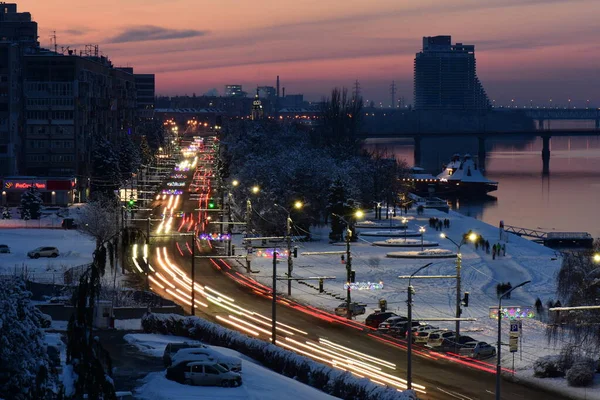 Міський Пейзаж Вночі Зимовий Час — стокове фото