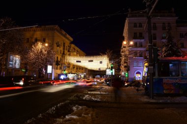 traffic in night winter 
