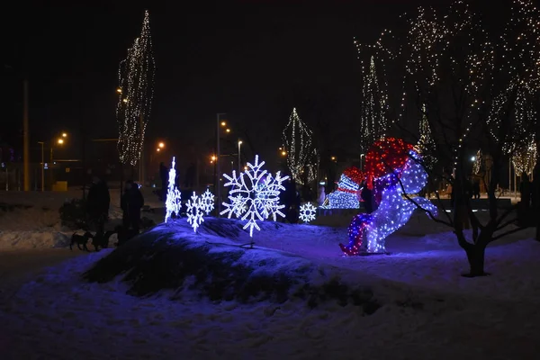 Lumière Parc Éclairée Dans Nuit — Photo