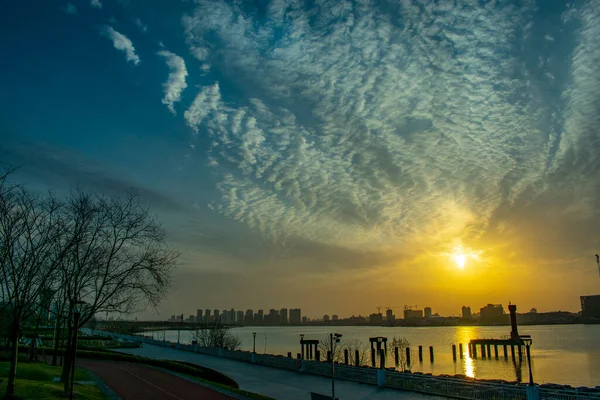 Shanghai Parc Ville Hiver Soirée — Photo