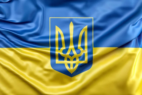 Bandeira Ucrânia Com Brasão Armas — Fotografia de Stock