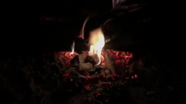 Uzun odun ağır çekimde şenlik ateşinde kömür.