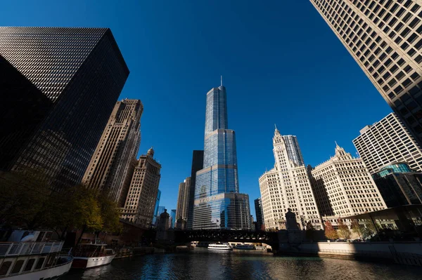 Chicago Illinois Usa Oktober 2020 Chicago Byggnader Skymningen Chicago Stad Stockbild