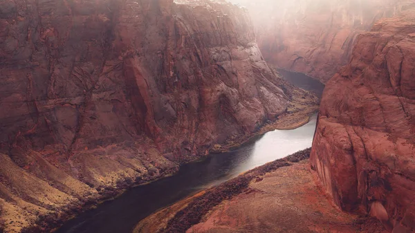 Подкова Изгиба Аризоне Красноватый Пейзаж Большого Каньона Колорадо Эрозия Реки — стоковое фото