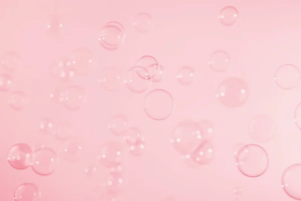 Schöne Transparente Seifenblasen Auf Rosa Hintergrund — Stockfoto