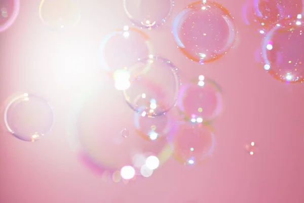 Krásné Průhledné Růžové Mýdlo Bubliny Pozadí — Stock fotografie