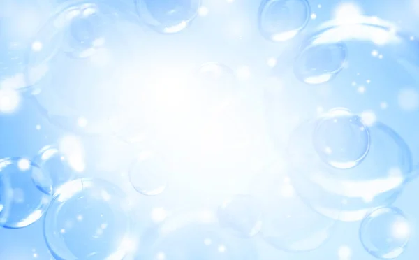 Krásné Průhledné Lesklé Modré Mýdlo Bubliny Pozadí Oslava Bokeh Bubbles — Stock fotografie