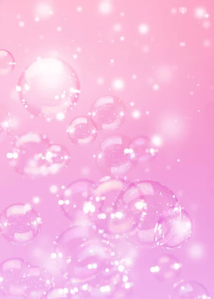 美しい透明光沢のあるピンクの石鹸泡の背景 お祝い ホワイトボケバブルの背景 クリスマス壁紙 — ストック写真