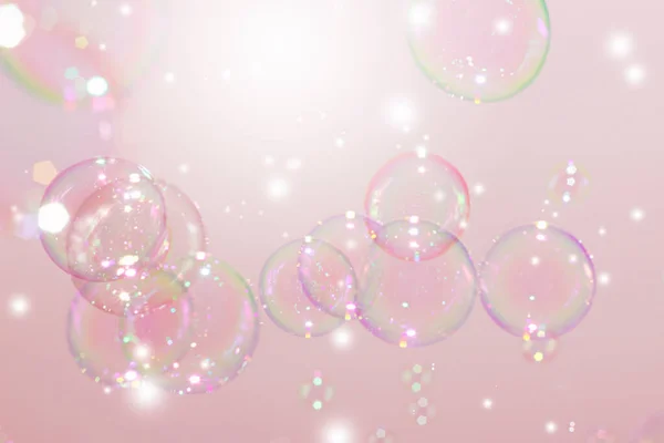 Schöne Transparente Glänzende Rosa Seifenblasen Hintergrund — Stockfoto