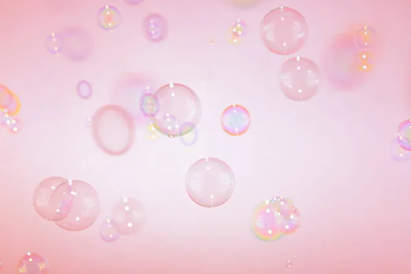 Gyönyörű Átlátszó Rózsaszín Szappan Buborékok Textúra Háttér — Stock Fotó
