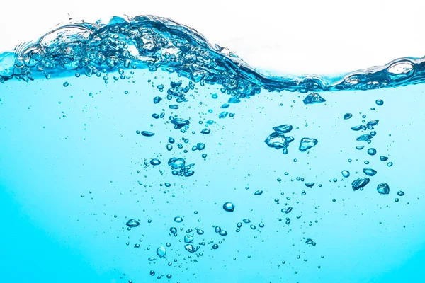 Vattenvåg Rent Vatten Stänk Med Bubblor Vit Bakgrund — Stockfoto