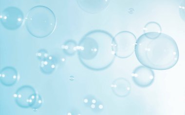 Transparent Blue Soap Bubbles Background. Soap Sud Bubbles Water.