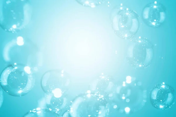 Transparent Blue Soap Bubbles Copy Space White Background Soap Suds — Stockfoto