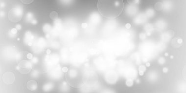 Gri Doku Arkaplanındaki Soyut Beyaz Parıltılı Vintage Işıklar. Beyaz Bokeh Etkisi. Odaklanmamış, Kutlama, Noel Tatili Arkaplanı.
