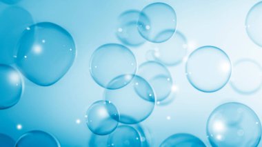 Transparent Blue Soap Bubbles Background. Soap Sud Bubbles Water.