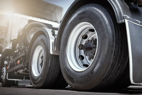 Big Semi Truck Wheels Tires. Rubber, Vechicle Tyres. Freight Trucks Transport.