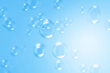 Soyut Güzel Şeffaf Mavi Sabun Köpükleri Arkaplanı. Sabun köpüklü su.