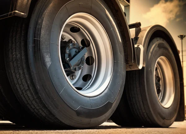 Big Semi Truck Wheels Tires. Rubber, Vechicle Tyres. Freight Trucks Transport.