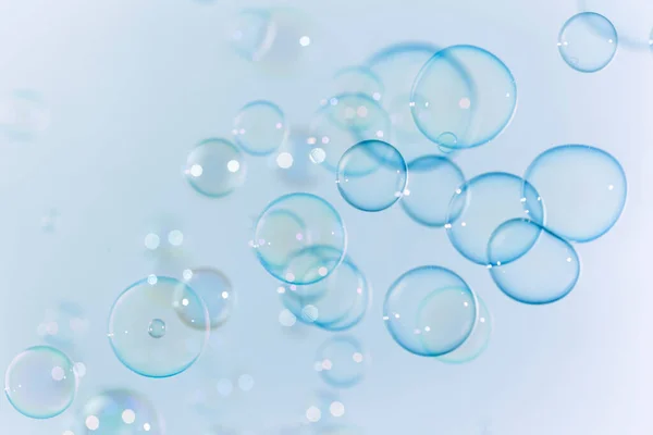 Transparente Blaue Seifenblasen Hintergrund Seife Sud Blasen Wasser — Stockfoto