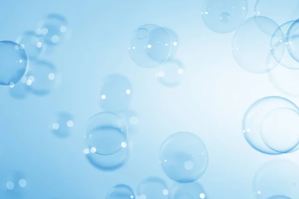 Abstrakte Schöne Transparente Blaue Seifenblasen Hintergrund Seife Sud Blasen Wasser — Stockfoto