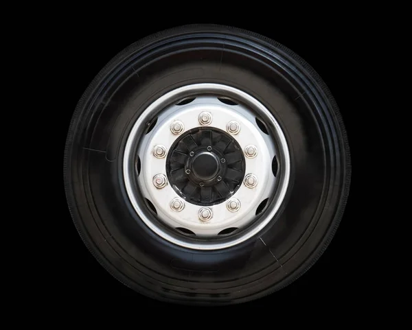Truck Wheels Tires Isolated Black Background Rubber Vechicle Wheels Tyres — ストック写真