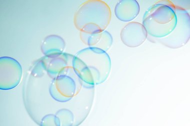 Abstract Beautiful Colorful Soap Bubbles Background. Soap Sud Bubbles Water.
