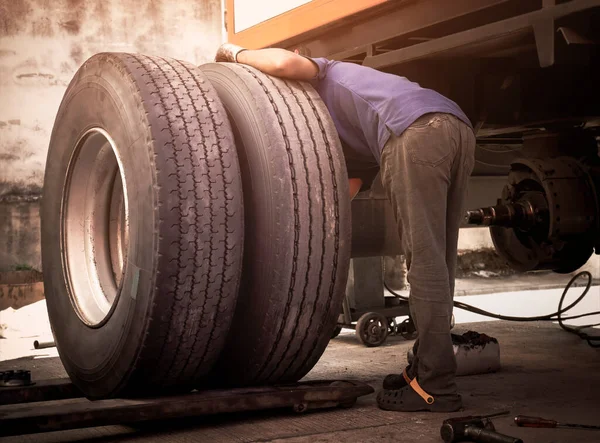 Big Semi Truck Wheels Tires.Truck Spare Wheels Tyre. Industry Road Freight Truck Transport.