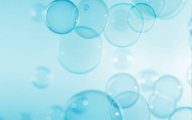 Soyut Güzel Şeffaf Mavi Sabun Köpükleri Arkaplanı. Sabun köpüklü su..