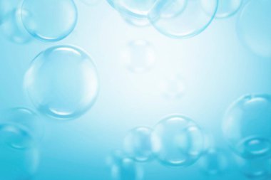 Soyut Güzel Şeffaf Mavi Sabun Köpükleri Arkaplanı. Sabun köpüklü su..