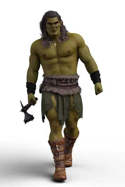 Ein Schöner Hemdloser Orc Monster Mann Mit Einer Axt — Stockfoto