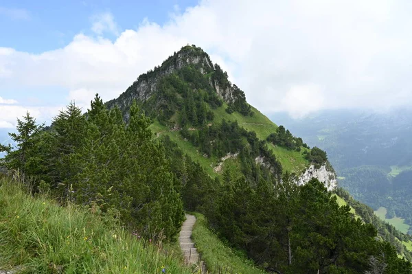 Summit Cross Vrcholu Hory Během Turistické Stezky Švýcarsku — Stock fotografie