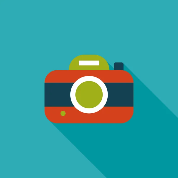 Plochý ikona kamery s dlouhý stín — Stockový vektor